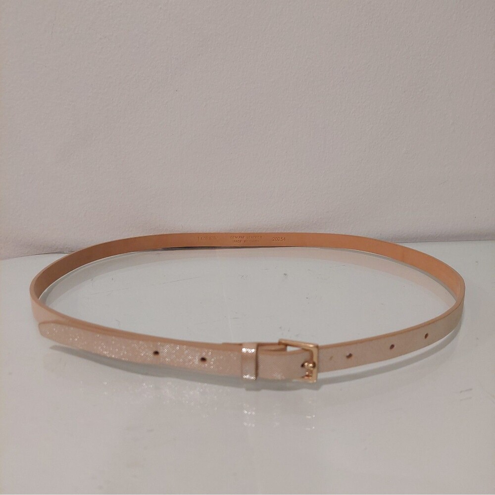 J Crew Skinny Gold/champain/beige Textured Leather Glitter Belt Size L